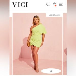 VICI All Nighter One Shoulder Drape Mini Dress - Lime